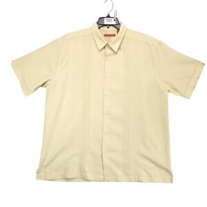Havanera Co Yellow Guayabera Button Shirt Men's XL Tropical Cuban Style Striped